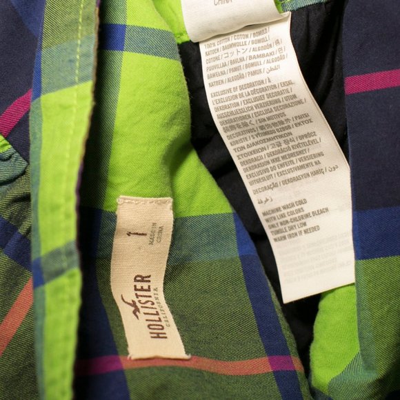 HOLLISTER MINI SKIRT SZ 1 Green Blue Red Dropped Waist, 100% cotton - Picture 4 of 9